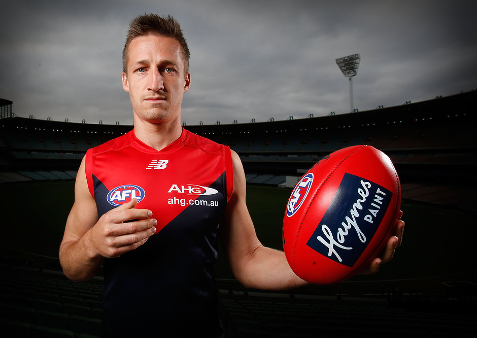AFL 2016 Portraits - Melbourne MELBOURNE, AUSTRALIA - FEBRUARY 4: Jack Grimes poses for a photograph during the Melbourne Demons official team photo day at the MCG in Melbourne on February 4, 2016. (Photo by Michael Willson/AFL Media)